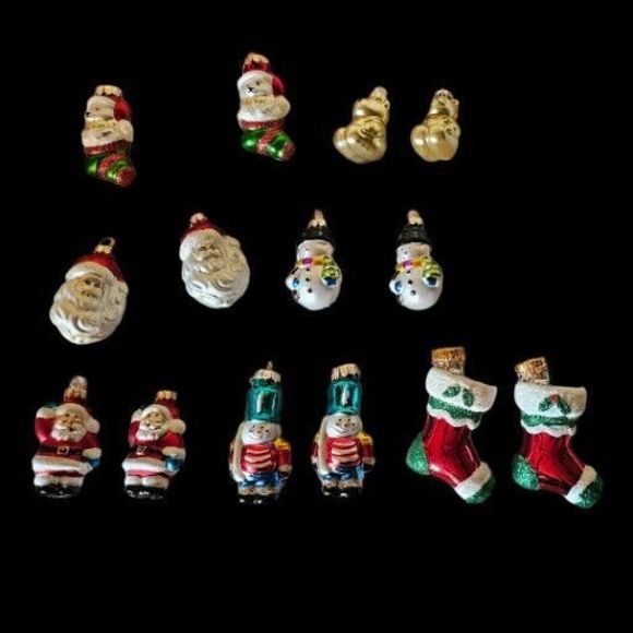 Unbranded Other - 14 Vintage Christmas Ornaments Hand Blown Glass Santa,sock,bear Mini Size.